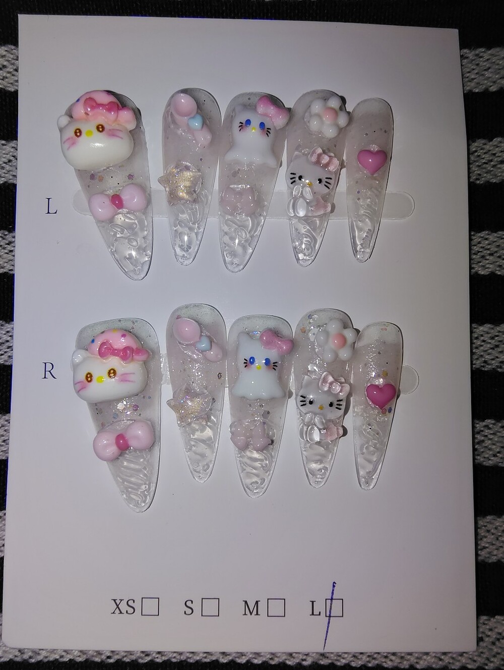 Pink Kitty HK 3D Resin Nail Set Size Large Handcrafted